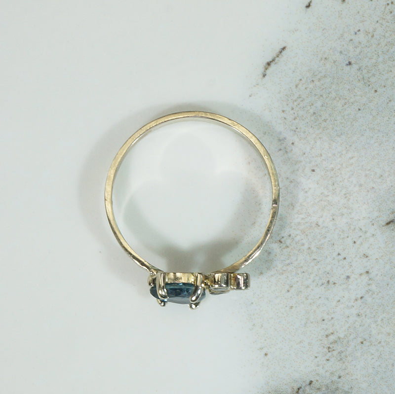 Jaunty Pear Cut Sapphire & Diamonds in White Gold Ring