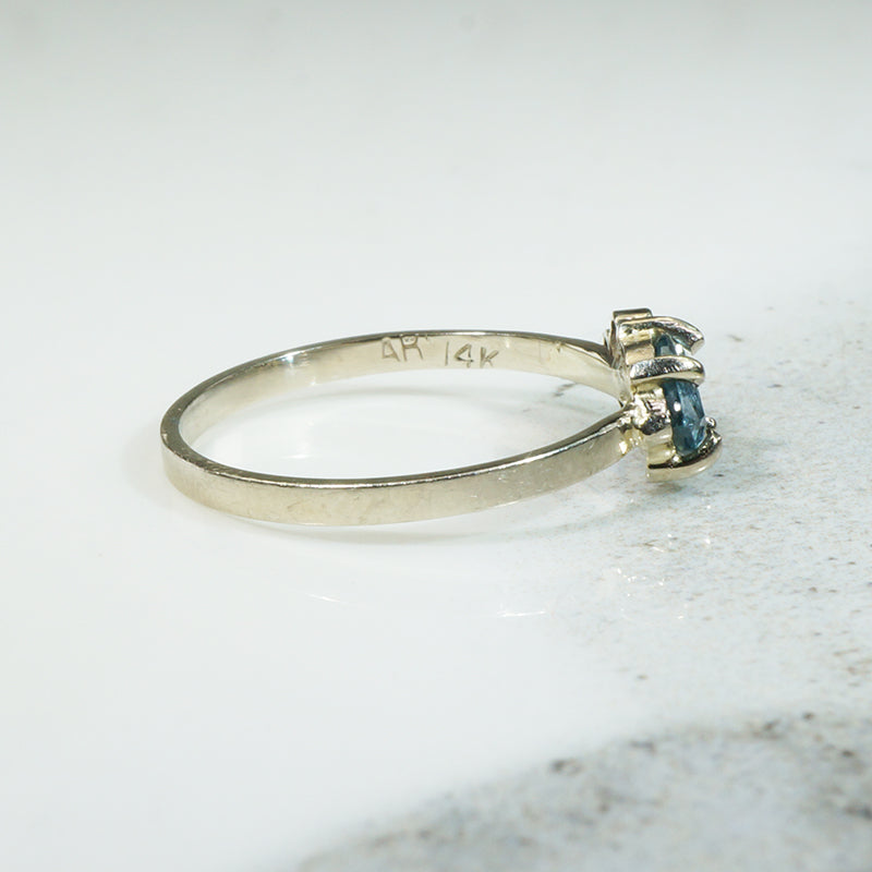 Jaunty Pear Cut Sapphire & Diamonds in White Gold Ring