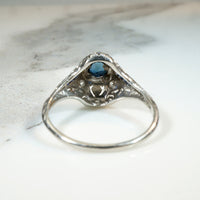 Sapphire & Diamond Platinum Filigree Ring with French Cut Accents