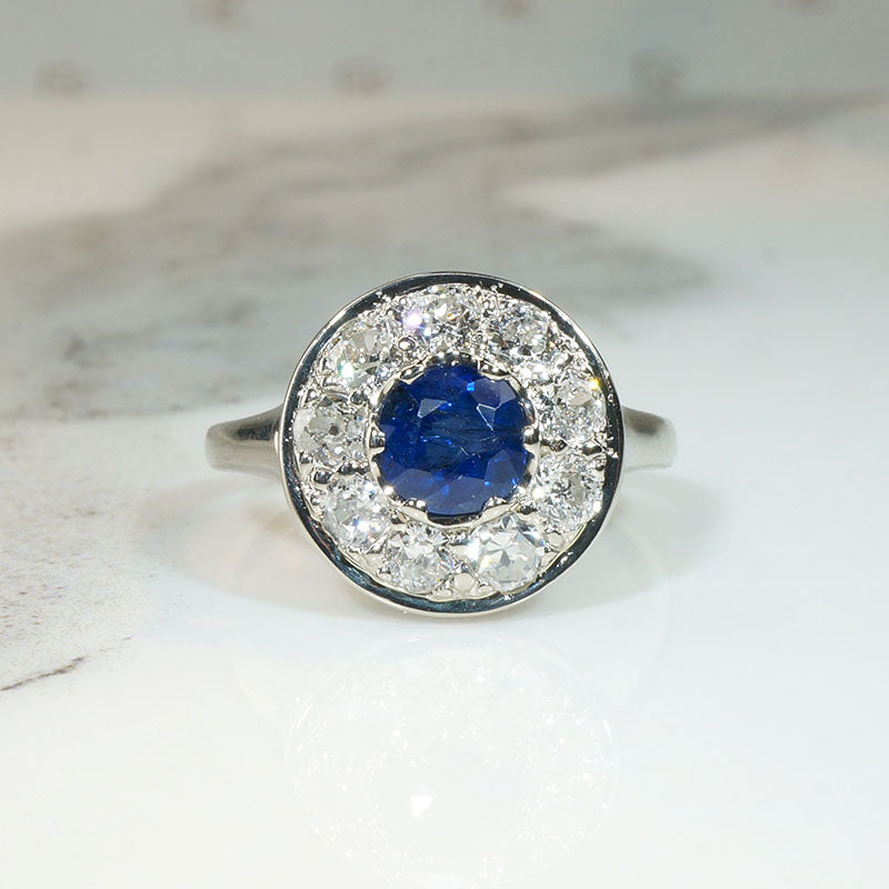 Smart Sapphire & Old Mine Cut Diamond Target Ring