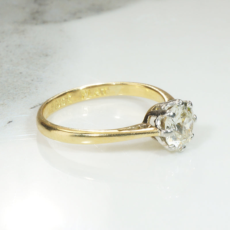 Dreamy Platinum and 18k Yellow Gold Solitaire