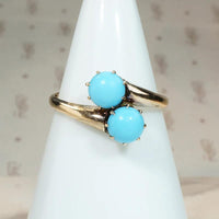 Turquoise-Colored Glass in 9k Gold Toi et Moi Ring