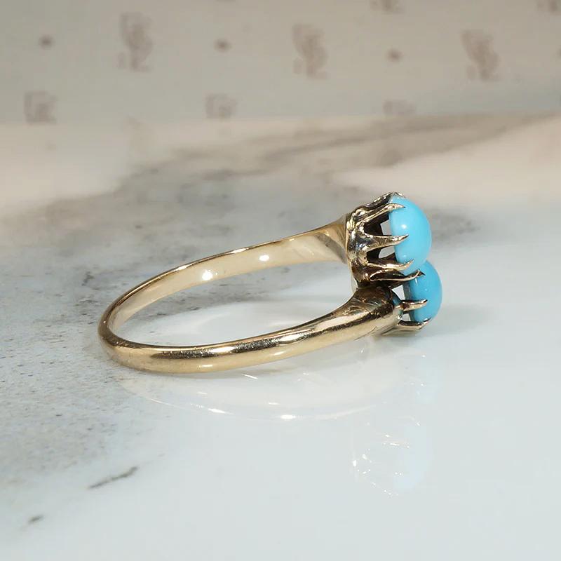 Turquoise-Colored Glass in 9k Gold Toi et Moi Ring