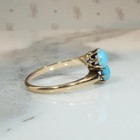 Turquoise-Colored Glass in 9k Gold Toi et Moi Ring