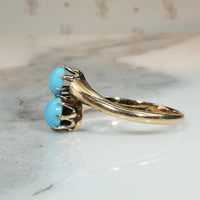 Turquoise-Colored Glass in 9k Gold Toi et Moi Ring