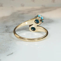 Turquoise-Colored Glass in 9k Gold Toi et Moi Ring