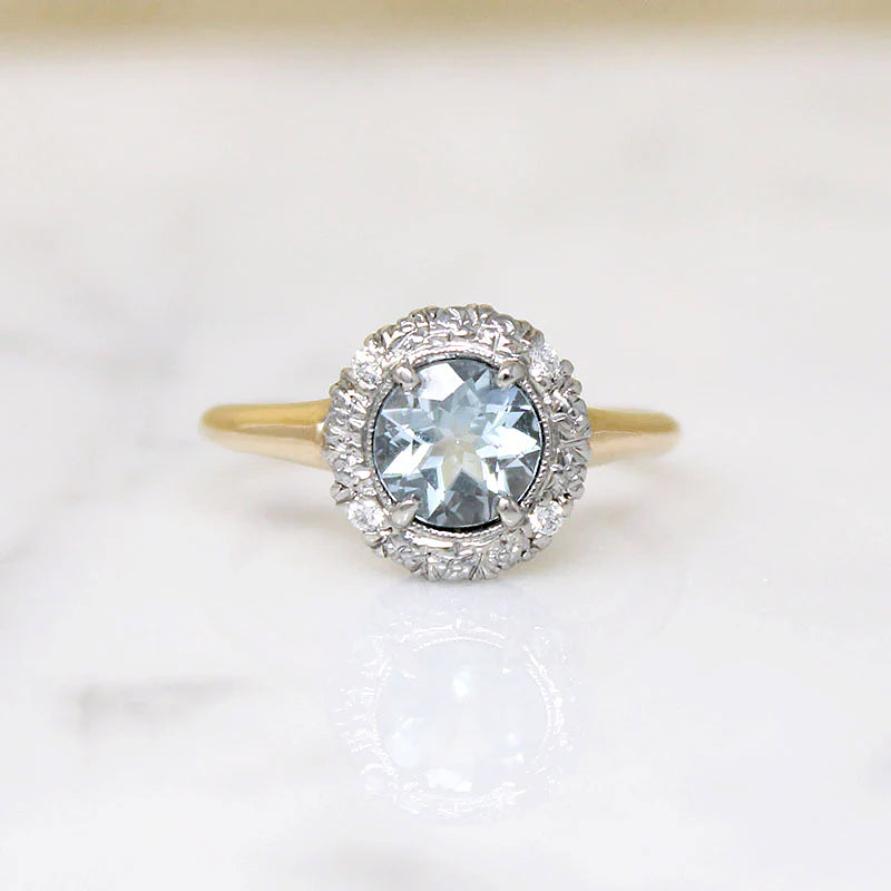 Ethereal Aquamarine Diamond & Flower Halo Ring