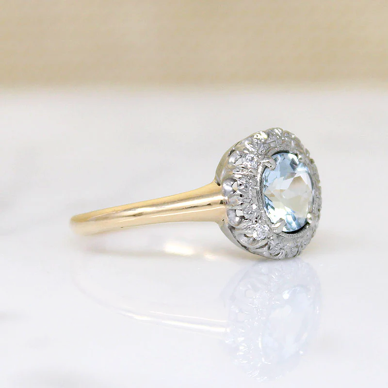 Ethereal Aquamarine Diamond & Flower Halo Ring