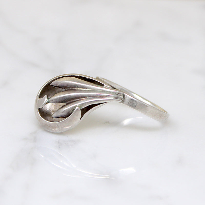 Mysterious Modernist Sterling Silver Swoop Ring