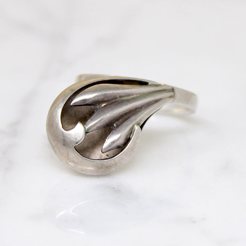 Mysterious Modernist Sterling Silver Swoop Ring