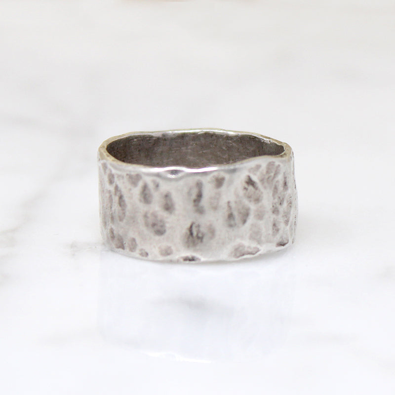 Wide Hammered Sterling Silver Band