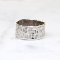 Wide Hammered Sterling Silver Band