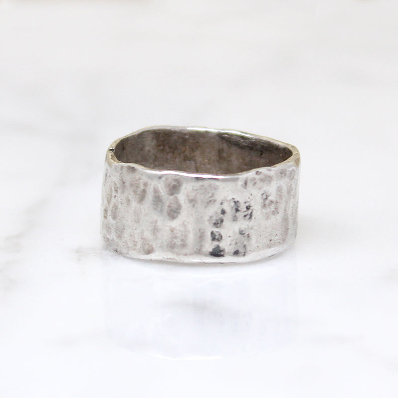 Wide Hammered Sterling Silver Band