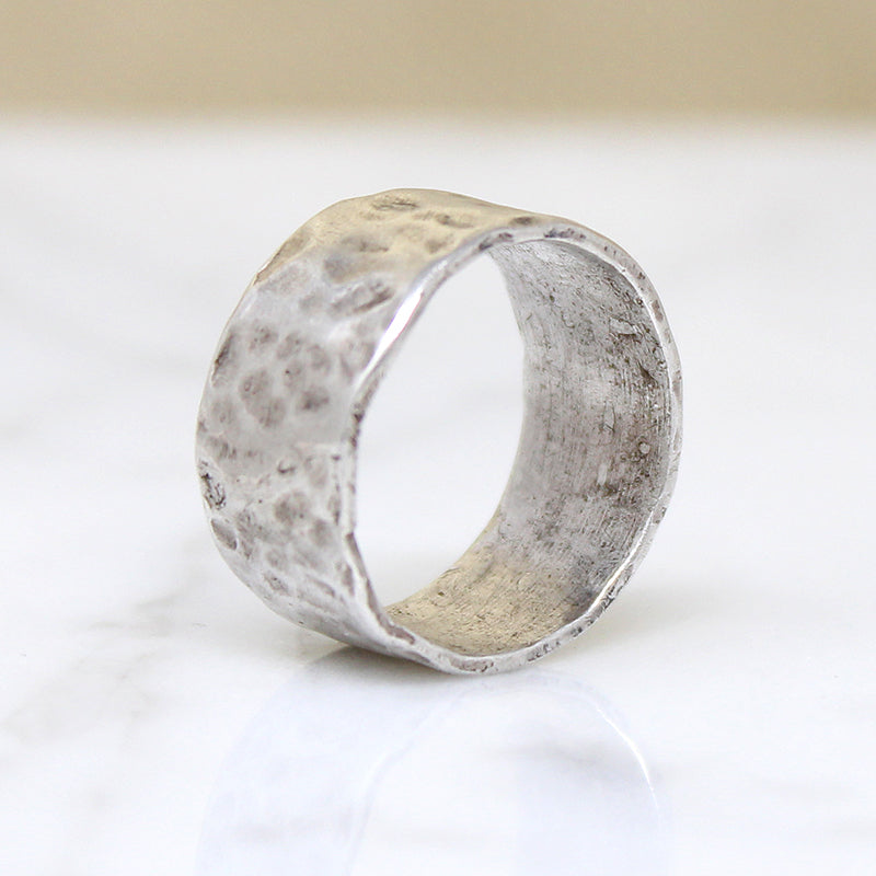 Wide Hammered Sterling Silver Band