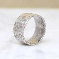 Wide Hammered Sterling Silver Band