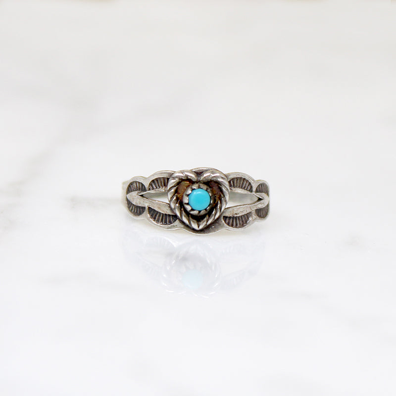 Miniature Heart Motif Sterling & Turquoise Ring