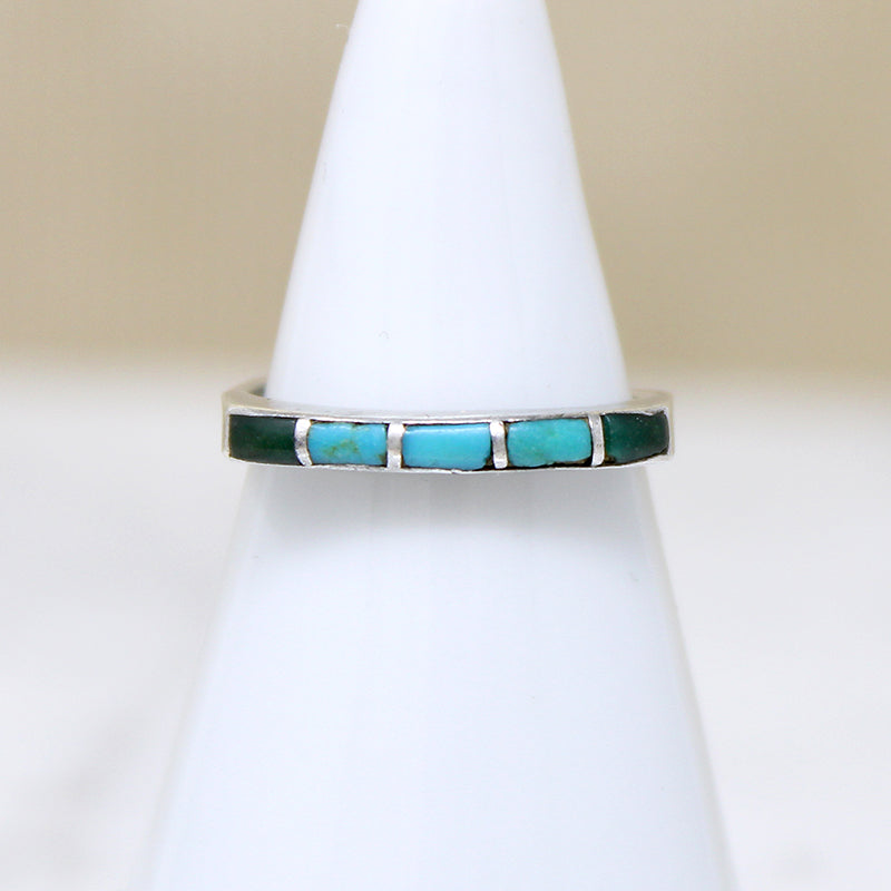 Slim Sterling Band with Malachite & Turquoise Inlay
