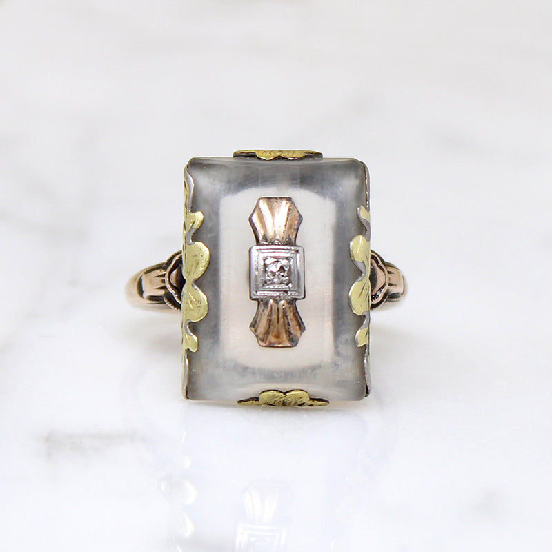 Camphor Glass Ring in Green, Rose & White Gold