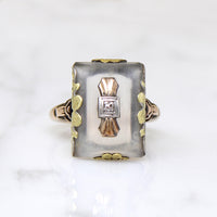 Camphor Glass Ring in Green, Rose & White Gold