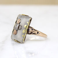 Camphor Glass Ring in Green, Rose & White Gold
