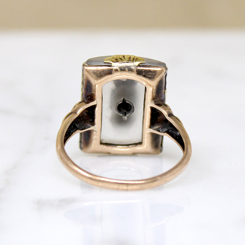 Camphor Glass Ring in Green, Rose & White Gold