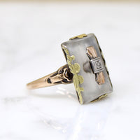 Camphor Glass Ring in Green, Rose & White Gold