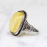 Yellow "Sand Dollar" Art Glass & Sterling Ring