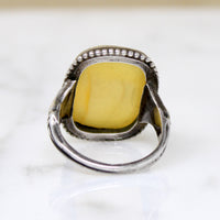 Yellow "Sand Dollar" Art Glass & Sterling Ring