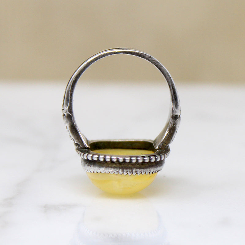 Yellow "Sand Dollar" Art Glass & Sterling Ring