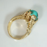 Captivating 1960s Brutalist Gold and Turquoise Ring