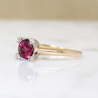 Rhodolite Garnet Solitaire Ring in Two-Tone Gold
