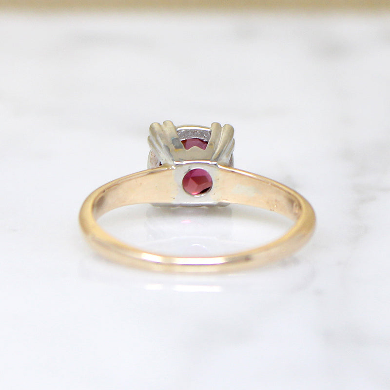 Rhodolite Garnet Solitaire Ring in Two-Tone Gold
