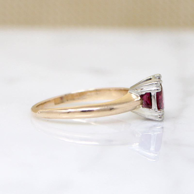 Rhodolite Garnet Solitaire Ring in Two-Tone Gold