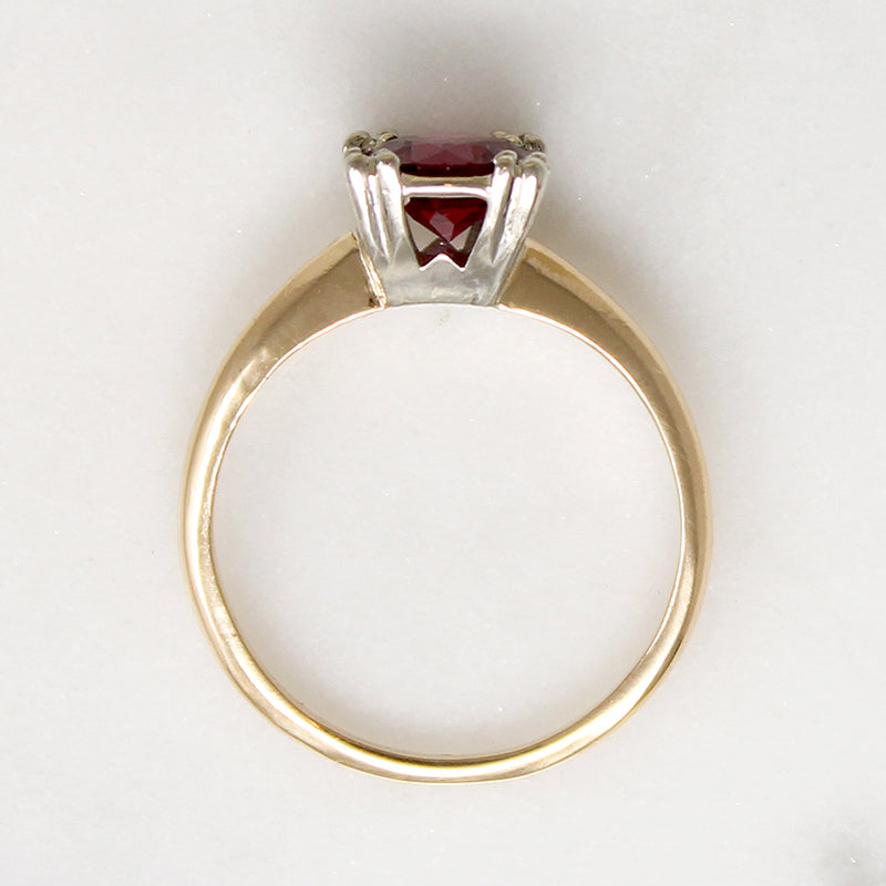 Rhodolite Garnet Solitaire Ring in Two-Tone Gold