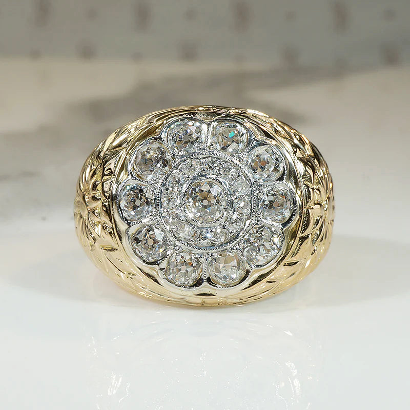 Rose Window Diamond Cluster in Gold & Platinum Ring