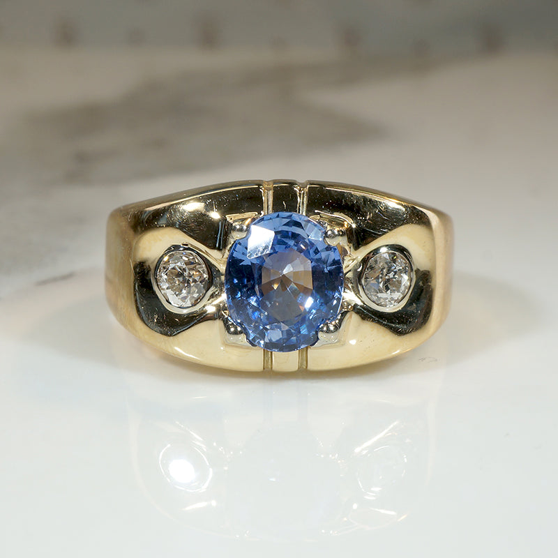 Daring Art Moderne Sapphire & Diamond Ring with Pizzazz