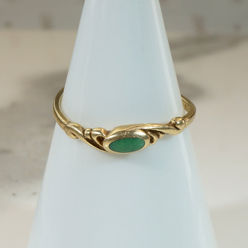 Dainty Softly Scrolled Gold & Jade Ring