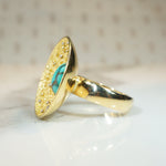 Fascinating Turquoise & Granulated Gold Mid Century Ring