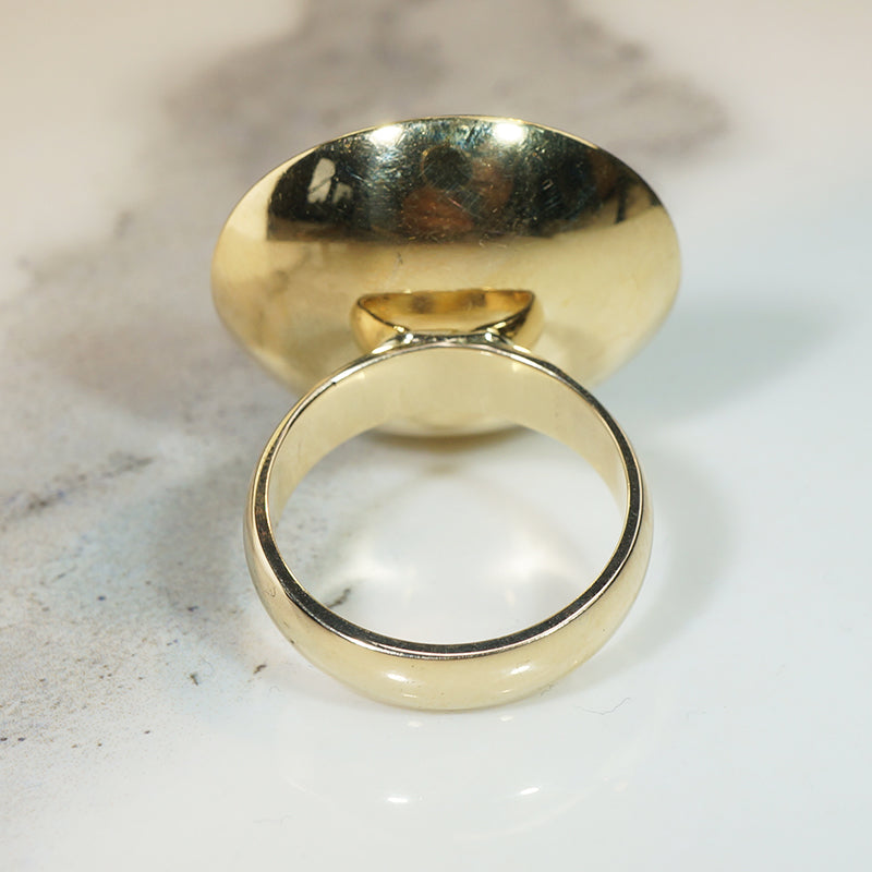 Fascinating Turquoise & Granulated Gold Mid Century Ring