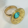 Fascinating Turquoise & Granulated Gold Mid Century Ring