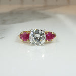 Old European Cut Diamond and Ruby Gold and Platinum Engagement Ring
