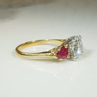 Old European Cut Diamond and Ruby Gold and Platinum Engagement Ring