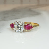 Old European Cut Diamond and Ruby Gold and Platinum Engagement Ring