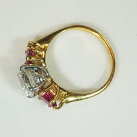 Old European Cut Diamond and Ruby Gold and Platinum Engagement Ring