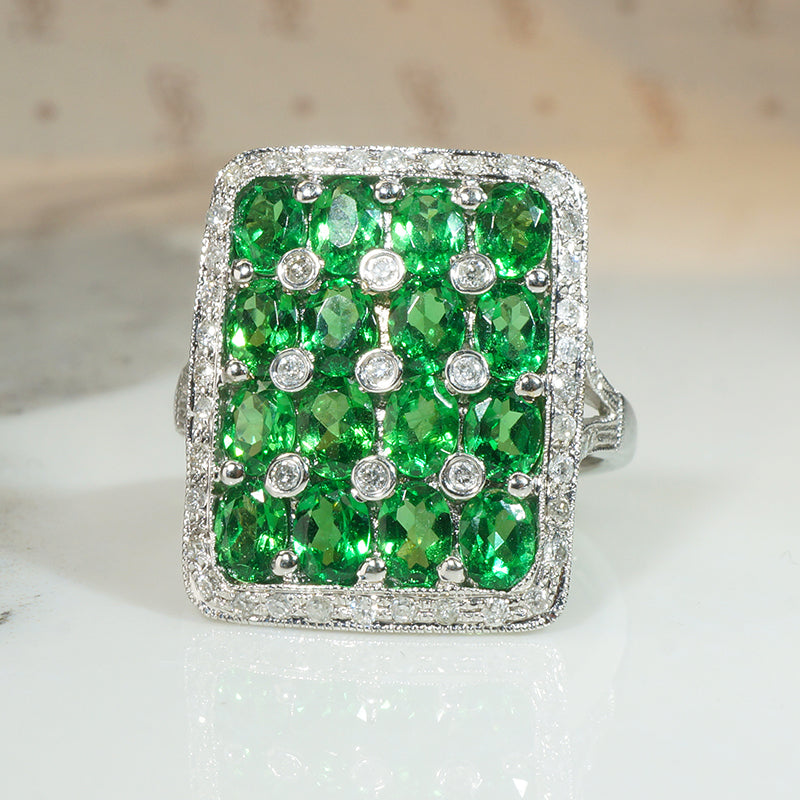 Stunning Tsavorite and Diamond Estate Panel Ring