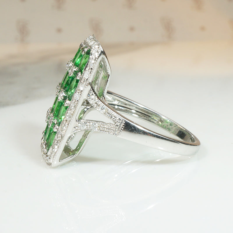 Stunning Tsavorite and Diamond Estate Panel Ring