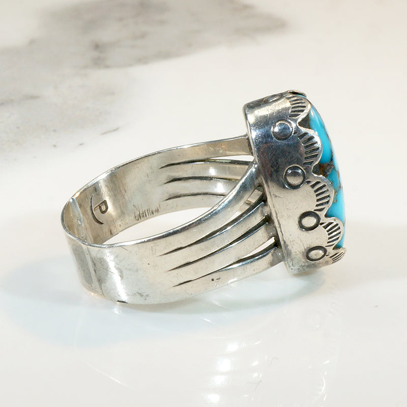 Gorgeous Turquoise & Sterling Ring with Rocker Stamps