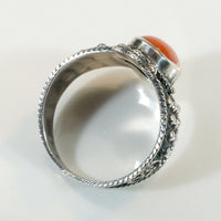 Fiery Red Coral in Ornate Sterling Ring