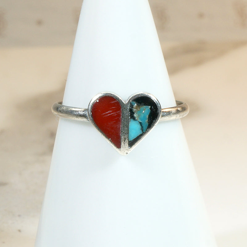 Opposites Attract Coral & Turquoise Heart Ring