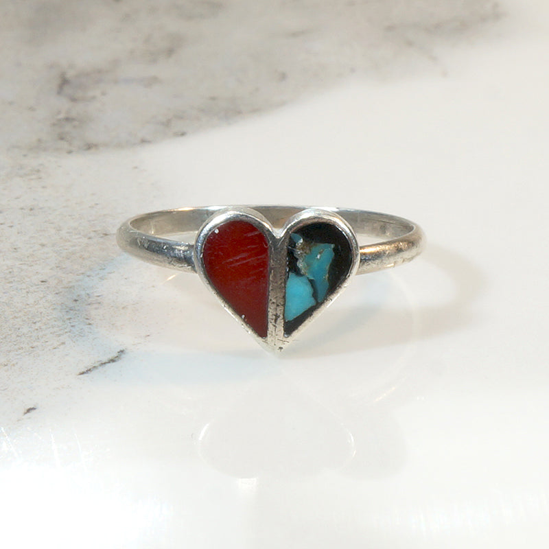 Opposites Attract Coral & Turquoise Heart Ring